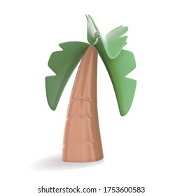 Tropical palm tree isolated on white background, in cartoon design, 3d illustration
