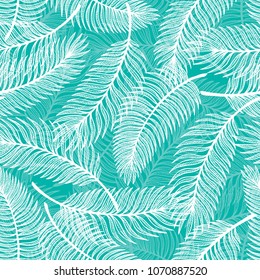 Tropical Palm Tree Leaves Vector Seamless Pattern. Palm Leaf Sketch. Summer Floral Background. Tropic Plants Wallpaper