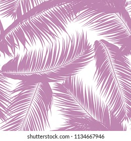 Tropical Palm Tree Leaves. Vector Seamless Pattern. Simple Silhouette Coconut Leaf Sketch. Summer Floral Background. Pink Wallpaper of Exotic Palm Tree Leaves for Textile, Fabric, Cloth Design, Print.