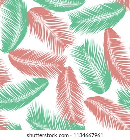 Tropical Palm Tree Leaves. Vector Seamless Pattern. Simple Silhouette Coconut Leaf Sketch. Summer Floral Background. Wallpaper of Exotic Palm Tree Leaves for Textile, Fabric, Cloth Design, Print, Tile