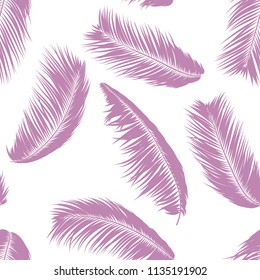 Tropical Palm Tree Leaves. Vector Seamless Pattern. Simple Silhouette Coconut Leaf Sketch. Summer Floral Background. Pink Wallpaper of Exotic Palm Tree Leaves for Textile, Fabric, Cloth Design, Print.