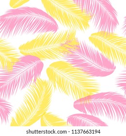 Tropical Palm Tree Leaves. Vector Seamless Pattern. Simple Silhouette Coconut Leaf Sketch. Summer Floral Background. Wallpaper of Exotic Palm Tree Leaves for Textile, Fabric, Cloth Design, Print, Tile