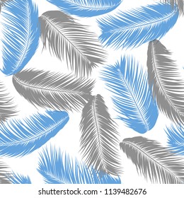 Tropical Palm Tree Leaves. Vector Seamless Pattern. Simple Silhouette Coconut Leaf Sketch. Summer Floral Background. Wallpaper of Exotic Palm Tree Leaves for Textile, Fabric, Cloth Design, Print, Tile