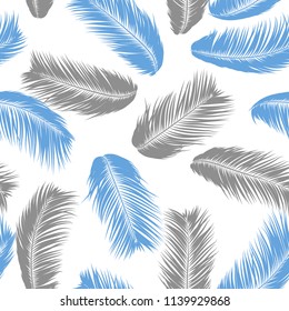 Tropical Palm Tree Leaves. Vector Seamless Pattern. Simple Silhouette Coconut Leaf Sketch. Summer Floral Background. Wallpaper of Exotic Palm Tree Leaves for Textile, Fabric, Cloth Design, Print, Tile