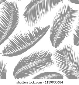 Tropical Palm Tree Leaves. Vector Seamless Pattern. Simple Silhouette Coconut Leaf Sketch. Summer Floral Background. Wallpaper of Exotic Palm Tree Leaves for Textile, Fabric, Cloth Design, Print, Tile