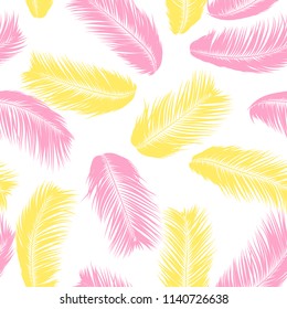 Tropical Palm Tree Leaves. Vector Seamless Pattern. Simple Silhouette Coconut Leaf Sketch. Summer Floral Background. Wallpaper of Exotic Palm Tree Leaves for Textile, Fabric, Cloth Design, Print, Tile