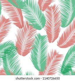 Tropical Palm Tree Leaves. Vector Seamless Pattern. Simple Silhouette Coconut Leaf Sketch. Summer Floral Background. Wallpaper of Exotic Palm Tree Leaves for Textile, Fabric, Cloth Design, Print, Tile