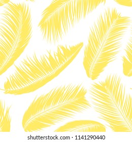 Tropical Palm Tree Leaves. Vector Seamless Pattern. Simple Silhouette Coconut Leaf Sketch. Summer Floral Background. Wallpaper of Exotic Palm Tree Leaves for Textile, Fabric, Cloth Design, Print, Tile