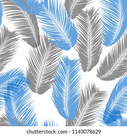 Tropical Palm Tree Leaves. Vector Seamless Pattern. Simple Silhouette Coconut Leaf Sketch. Summer Floral Background. Wallpaper of Exotic Palm Tree Leaves for Textile, Fabric, Cloth Design, Print, Tile