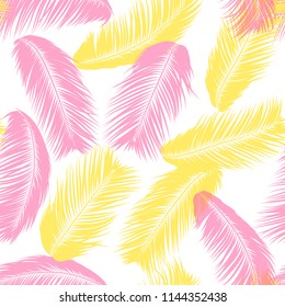 Tropical Palm Tree Leaves. Vector Seamless Pattern. Simple Silhouette Coconut Leaf Sketch. Summer Floral Background. Wallpaper of Exotic Palm Tree Leaves for Textile, Fabric, Cloth Design, Print, Tile