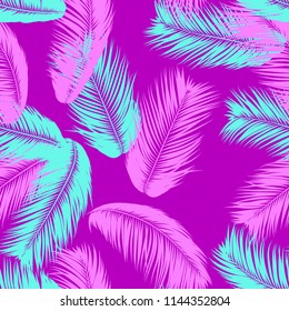 Tropical Palm Tree Leaves. Vector Seamless Pattern. Simple Silhouette Coconut Leaf Sketch. Summer Floral Background. Jungle Foliage. Trendy Wallpaper of Exotic Palm Tree Leaves for Textile Design.