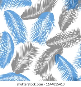Tropical Palm Tree Leaves. Vector Seamless Pattern. Simple Silhouette Coconut Leaf Sketch. Summer Floral Background. Wallpaper of Exotic Palm Tree Leaves for Textile, Fabric, Cloth Design, Print, Tile