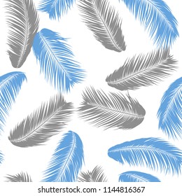 Tropical Palm Tree Leaves. Vector Seamless Pattern. Simple Silhouette Coconut Leaf Sketch. Summer Floral Background. Wallpaper of Exotic Palm Tree Leaves for Textile, Fabric, Cloth Design, Print, Tile