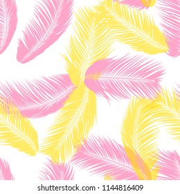 Tropical Palm Tree Leaves. Vector Seamless Pattern. Simple Silhouette Coconut Leaf Sketch. Summer Floral Background. Wallpaper of Exotic Palm Tree Leaves for Textile, Fabric, Cloth Design, Print, Tile