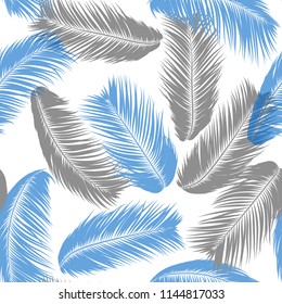 Tropical Palm Tree Leaves. Vector Seamless Pattern. Simple Silhouette Coconut Leaf Sketch. Summer Floral Background. Wallpaper of Exotic Palm Tree Leaves for Textile, Fabric, Cloth Design, Print, Tile
