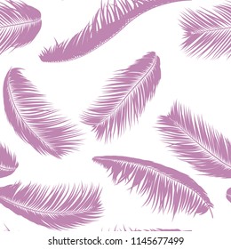 Tropical Palm Tree Leaves. Vector Seamless Pattern. Simple Silhouette Coconut Leaf Sketch. Summer Floral Background. Pink Wallpaper of Exotic Palm Tree Leaves for Textile, Fabric, Cloth Design, Print.
