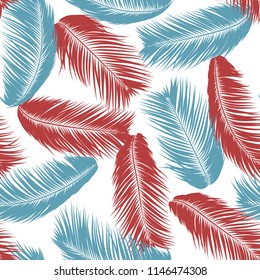 Tropical Palm Tree Leaves. Vector Seamless Pattern. Simple Silhouette Coconut Leaf Sketch. Summer Floral Background. Jungle Foliage. Trendy Wallpaper of Exotic Palm Tree Leaves for Textile Design.