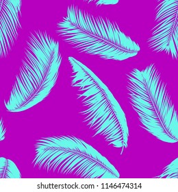 Tropical Palm Tree Leaves. Vector Seamless Pattern. Simple Silhouette Coconut Leaf Sketch. Summer Floral Background. Jungle Foliage. Trendy Wallpaper of Exotic Palm Tree Leaves for Textile Design.