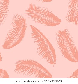 Tropical Palm Tree Leaves. Vector Seamless Pattern. Simple Silhouette Coconut Leaf Sketch. Summer Floral Background. Jungle Foliage. Trendy Wallpaper of Exotic Palm Tree Leaves for Textile Design.