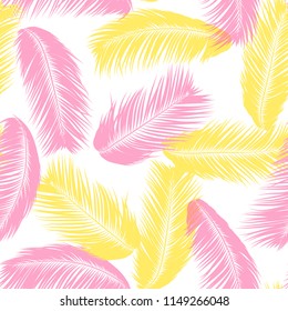 Tropical Palm Tree Leaves. Vector Seamless Pattern. Simple Silhouette Coconut Leaf Sketch. Summer Floral Background. Wallpaper of Exotic Palm Tree Leaves for Textile, Fabric, Cloth Design, Print, Tile