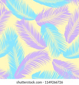 Tropical Palm Tree Leaves. Vector Seamless Pattern. Simple Silhouette Coconut Leaf Sketch. Summer Floral Background. Jungle Foliage. Trendy Wallpaper of Exotic Palm Tree Leaves for Textile Design.