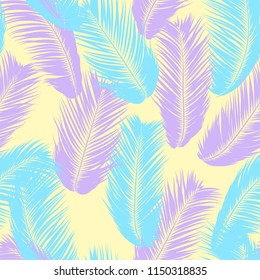 Tropical Palm Tree Leaves. Vector Seamless Pattern. Simple Silhouette Coconut Leaf Sketch. Summer Floral Background. Jungle Foliage. Trendy Wallpaper of Exotic Palm Tree Leaves for Textile Design.