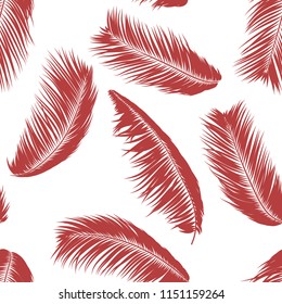 Tropical Palm Tree Leaves. Vector Seamless Pattern. Simple Silhouette Coconut Leaf Sketch. Summer Floral Background. Jungle Foliage. Trendy Wallpaper of Exotic Palm Tree Leaves for Textile Design.