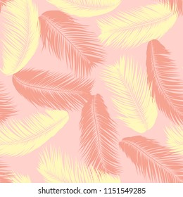 Tropical Palm Tree Leaves. Vector Seamless Pattern. Simple Silhouette Coconut Leaf Sketch. Summer Floral Background. Jungle Foliage. Trendy Wallpaper of Exotic Palm Tree Leaves for Textile Design.