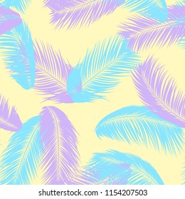 Tropical Palm Tree Leaves. Vector Seamless Pattern. Simple Silhouette Coconut Leaf Sketch. Summer Floral Background. Jungle Foliage. Trendy Wallpaper of Exotic Palm Tree Leaves for Textile Design.