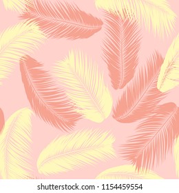 Tropical Palm Tree Leaves. Vector Seamless Pattern. Simple Silhouette Coconut Leaf Sketch. Summer Floral Background. Jungle Foliage. Trendy Wallpaper of Exotic Palm Tree Leaves for Textile Design.