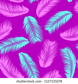 Tropical Palm Tree Leaves. Vector Seamless Pattern. Simple Silhouette Coconut Leaf Sketch. Summer Floral Background. Jungle Foliage. Trendy Wallpaper of Exotic Palm Tree Leaves for Textile Design.