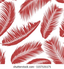 Tropical Palm Tree Leaves. Vector Seamless Pattern. Simple Silhouette Coconut Leaf Sketch. Summer Floral Background. Jungle Foliage. Trendy Wallpaper of Exotic Palm Tree Leaves for Textile Design.