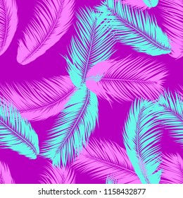 Tropical Palm Tree Leaves. Vector Seamless Pattern. Simple Silhouette Coconut Leaf Sketch. Summer Floral Background. Jungle Foliage. Trendy Wallpaper of Exotic Palm Tree Leaves for Textile Design.