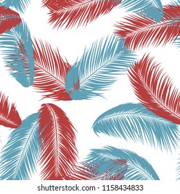 Tropical Palm Tree Leaves. Vector Seamless Pattern. Simple Silhouette Coconut Leaf Sketch. Summer Floral Background. Jungle Foliage. Trendy Wallpaper of Exotic Palm Tree Leaves for Textile Design.