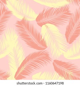 Tropical Palm Tree Leaves. Vector Seamless Pattern. Simple Silhouette Coconut Leaf Sketch. Summer Floral Background. Jungle Foliage. Trendy Wallpaper of Exotic Palm Tree Leaves for Textile Design.
