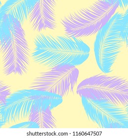 Tropical Palm Tree Leaves. Vector Seamless Pattern. Simple Silhouette Coconut Leaf Sketch. Summer Floral Background. Jungle Foliage. Trendy Wallpaper of Exotic Palm Tree Leaves for Textile Design.