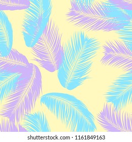 Tropical Palm Tree Leaves. Vector Seamless Pattern. Simple Silhouette Coconut Leaf Sketch. Summer Floral Background. Jungle Foliage. Trendy Wallpaper of Exotic Palm Tree Leaves for Textile Design.