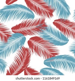 Tropical Palm Tree Leaves. Vector Seamless Pattern. Simple Silhouette Coconut Leaf Sketch. Summer Floral Background. Jungle Foliage. Trendy Wallpaper of Exotic Palm Tree Leaves for Textile Design.