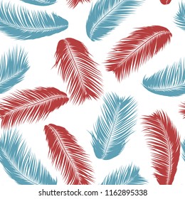 Tropical Palm Tree Leaves. Vector Seamless Pattern. Simple Silhouette Coconut Leaf Sketch. Summer Floral Background. Jungle Foliage. Trendy Wallpaper of Exotic Palm Tree Leaves for Textile Design.