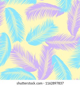 Tropical Palm Tree Leaves. Vector Seamless Pattern. Simple Silhouette Coconut Leaf Sketch. Summer Floral Background. Jungle Foliage. Trendy Wallpaper of Exotic Palm Tree Leaves for Textile Design.
