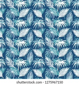 Tropical Palm Tree Leaves Vector Seamless Pattern. Hand Drawn Doodle Palm Leaf Sketch Drawing. Summer Floral Background. Tropical Plants Wallpaper