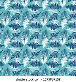 Tropical Palm Tree Leaves Vector Seamless Pattern. Hand Drawn Doodle Palm Leaf Sketch Drawing. Summer Floral Background. Tropical Plants Wallpaper