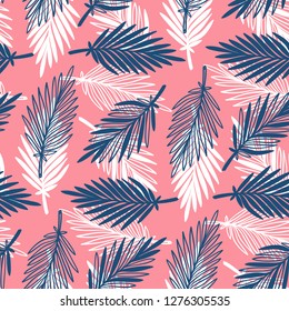 Tropical Palm Tree Leaves Vector Seamless Pattern. Hand Drawn Doodle Palm Leaf Sketch Drawing. Summer Floral Background. Tropical Plants Wallpaper