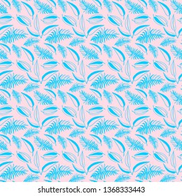 Tropical Palm Tree Leaves Vector Seamless Pattern. Palm Leaf Sketch. Summer Floral Background. Tropic Plants Wallpaper 