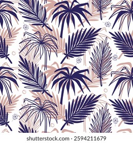 Tropical Palm Tree Leaves Vector Seamless Pattern For Textile And Backgrounds