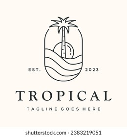 logotipo de arte de la línea de palmeras tropicales vectores diseño de ilustración minimalista, diseño del logotipo del árbol de coco vista tropical