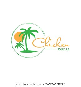 Tropical Palm Tree logo featuring a clean, minimalist design with vibrant green leaves, perfect for beach resorts, travel agencies, and tropical lifestyle brands symbolizing relaxation and paradise.
