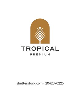 Tropical palm tree logo icon with door way or niche door window, bohemian logo concept