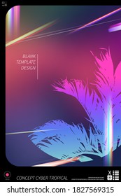 Tropical palm tree and neon light leaks effects, beach arty vibe background template design, vintage/ retro futuristic vaporwave feeling