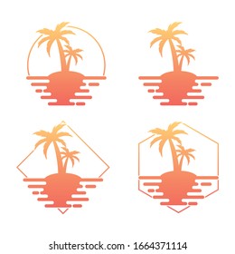 tropical palm tree on beach heading to ocean for tourism at sunset paradise vector illustration design